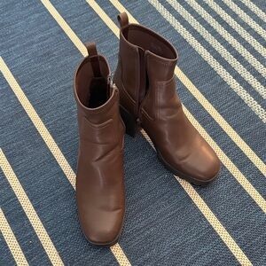 ALDO Women's Brown Leather Ankle Boots - Classic Block Heel